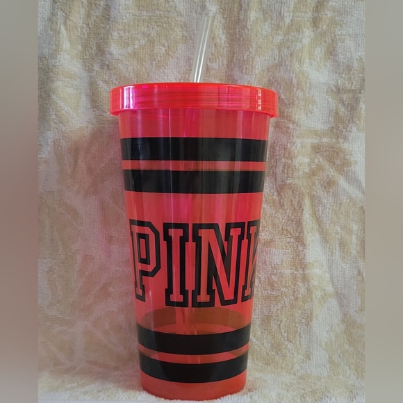 PINK Victoria's Secret Other - Victoria's Secret PINK Neon Pink Plastic Tumbler w/Black Font with Straw. 24oz.